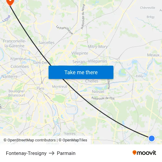 Fontenay-Tresigny to Parmain map