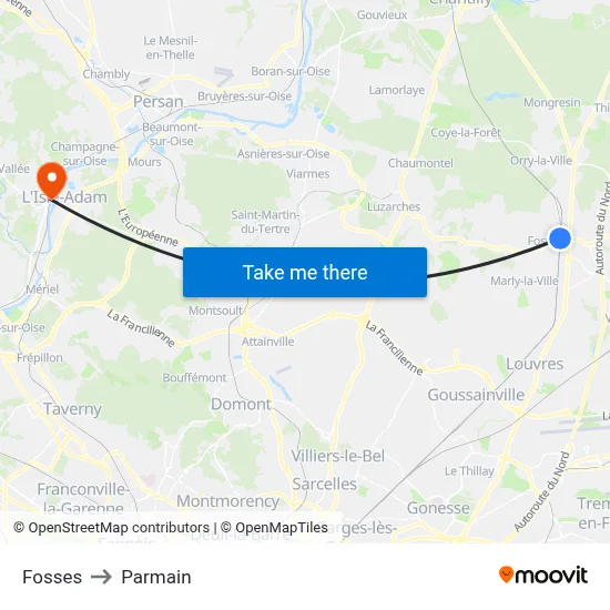 Fosses to Parmain map