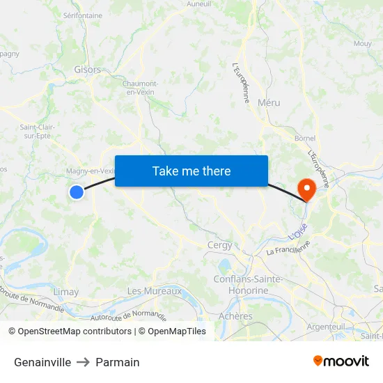 Genainville to Parmain map