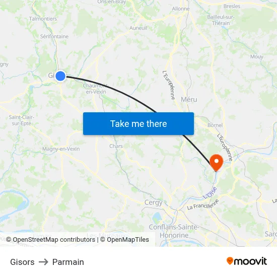 Gisors to Parmain map