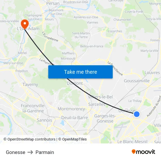 Gonesse to Parmain map