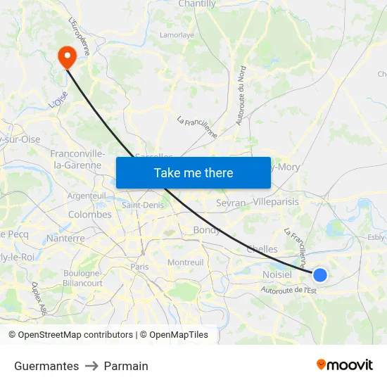 Guermantes to Parmain map