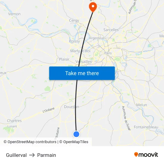 Guillerval to Parmain map