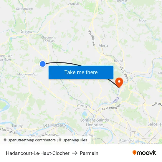 Hadancourt-Le-Haut-Clocher to Parmain map