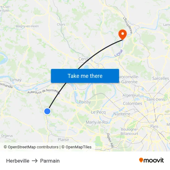 Herbeville to Parmain map
