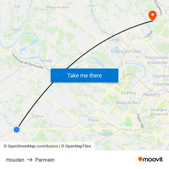Houdan to Parmain map
