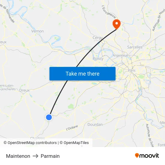 Maintenon to Parmain map