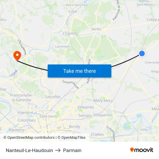 Nanteuil-Le-Haudouin to Parmain map