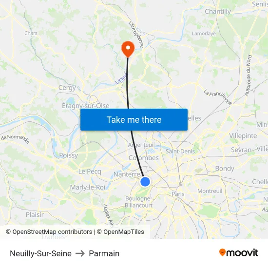 Neuilly-Sur-Seine to Parmain map