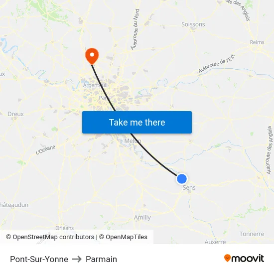 Pont-Sur-Yonne to Parmain map