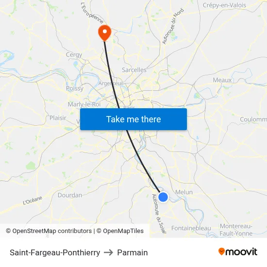 Saint-Fargeau-Ponthierry to Parmain map