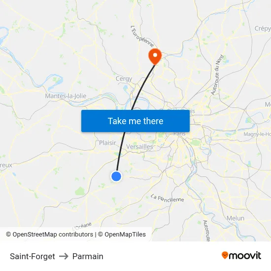Saint-Forget to Parmain map