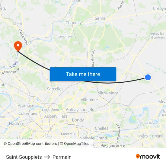 Saint-Soupplets to Parmain map