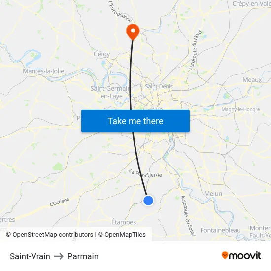 Saint-Vrain to Parmain map
