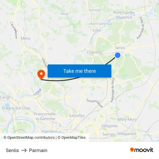 Senlis to Parmain map