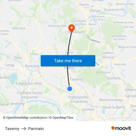 Taverny to Parmain map