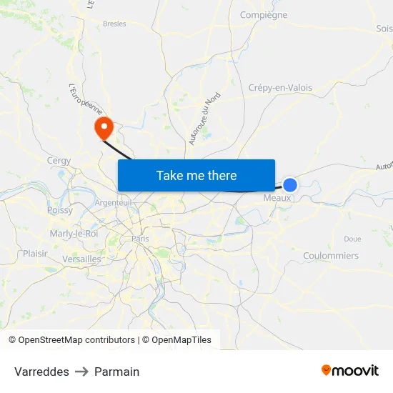 Varreddes to Parmain map