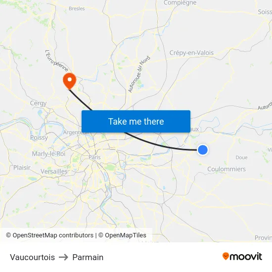 Vaucourtois to Parmain map