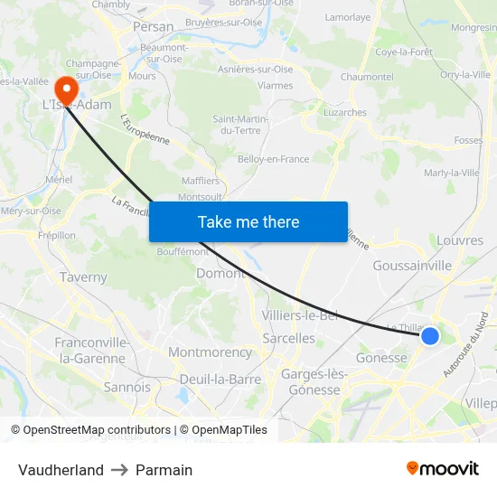 Vaudherland to Parmain map