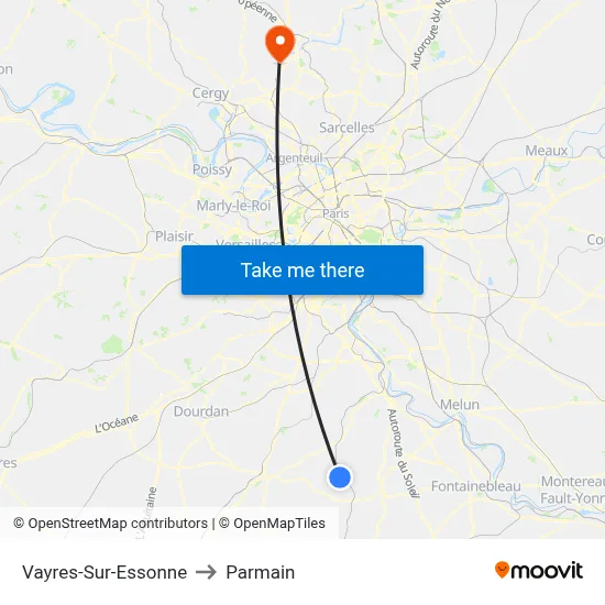 Vayres-Sur-Essonne to Parmain map