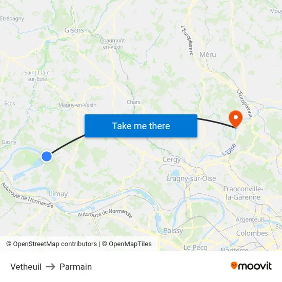 Vetheuil to Parmain map