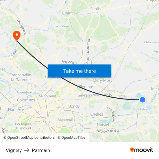 Vignely to Parmain map