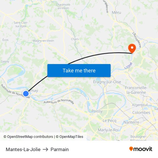 Mantes-La-Jolie to Parmain map