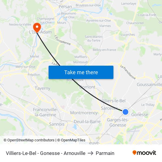 Villiers-Le-Bel - Gonesse - Arnouville to Parmain map