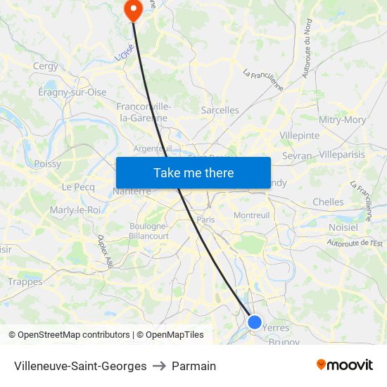 Villeneuve-Saint-Georges to Parmain map