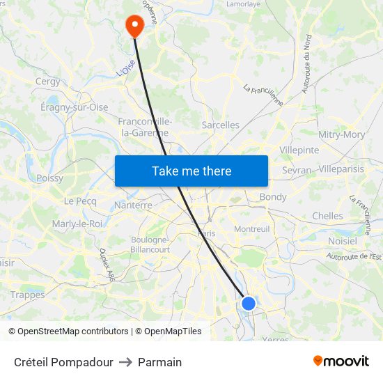 Créteil Pompadour to Parmain map