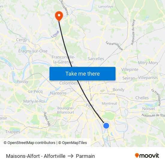 Maisons-Alfort - Alfortville to Parmain map