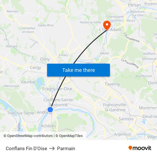 Conflans Fin D'Oise to Parmain map