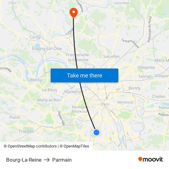 Bourg-La-Reine to Parmain map