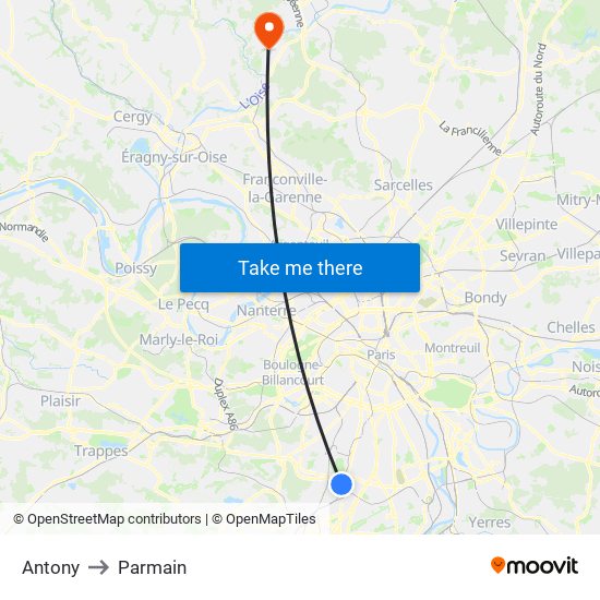 Antony to Parmain map