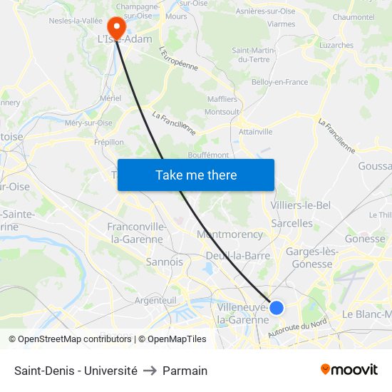Saint-Denis - Université to Parmain map