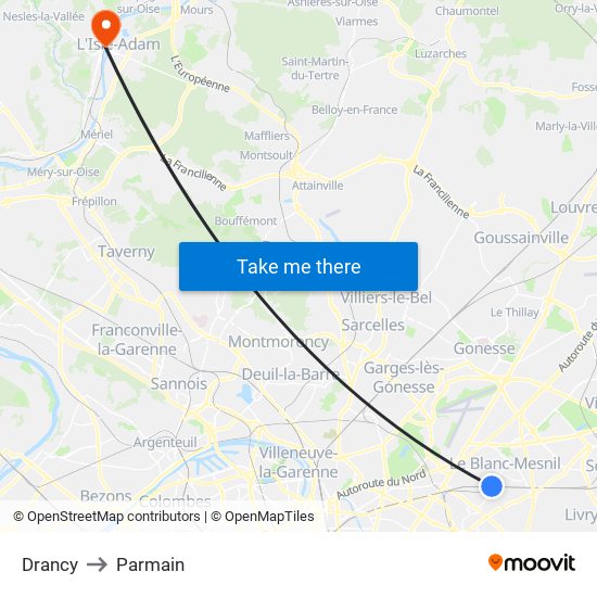 Drancy to Parmain map