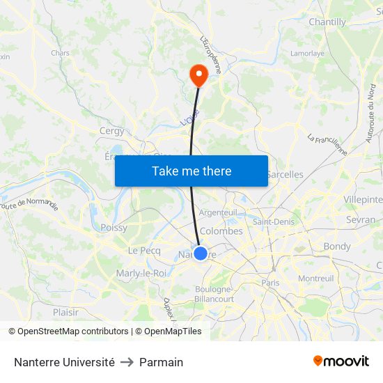 Nanterre Université to Parmain map