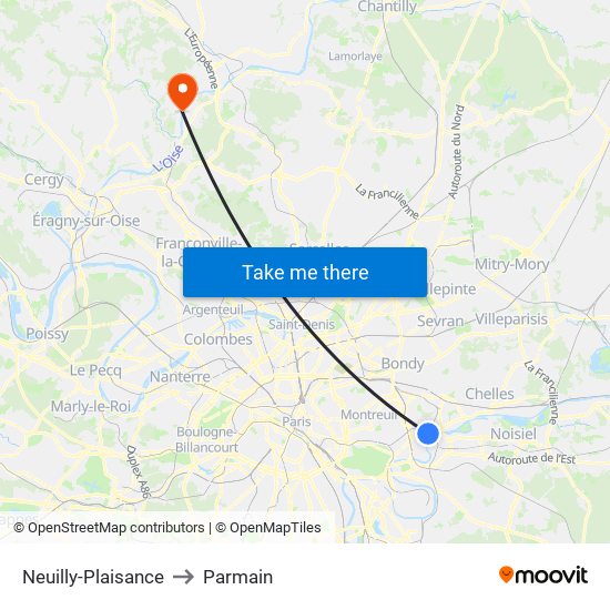 Neuilly-Plaisance to Parmain map