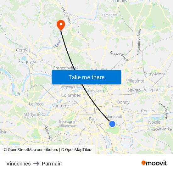 Vincennes to Parmain map