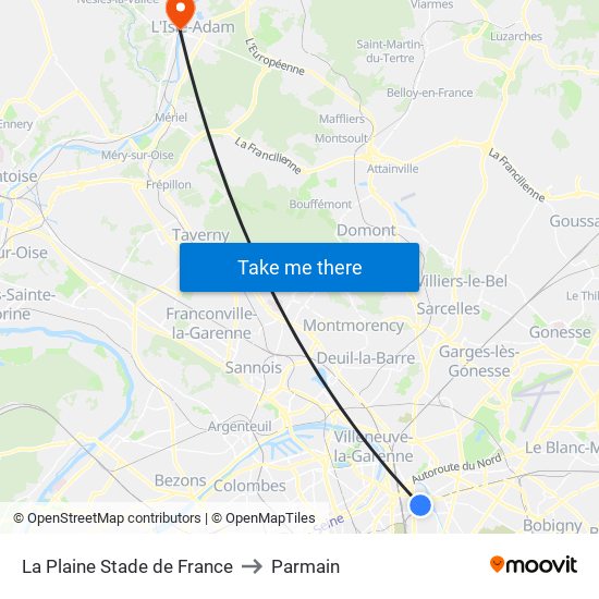 La Plaine Stade de France to Parmain map