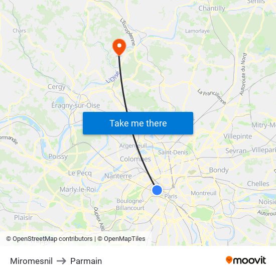 Miromesnil to Parmain map