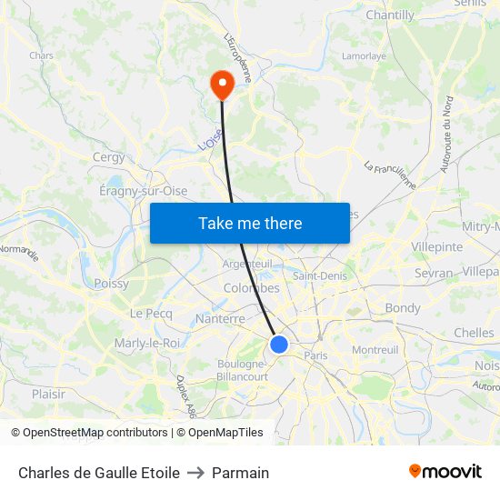 Charles de Gaulle Etoile to Parmain map