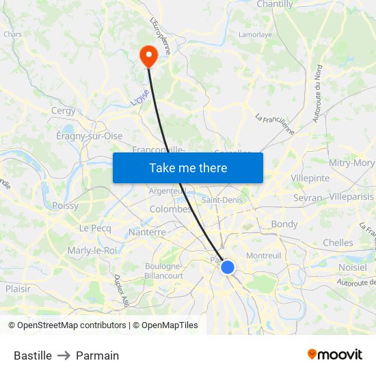 Bastille to Parmain map