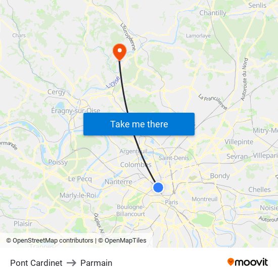 Pont Cardinet to Parmain map