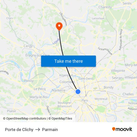 Porte de Clichy to Parmain map