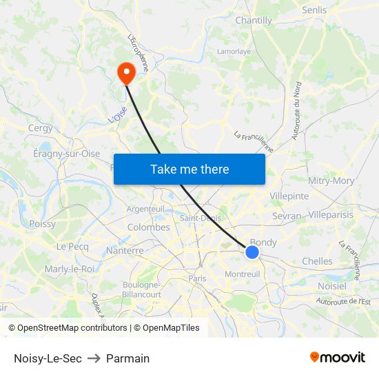 Noisy-Le-Sec to Parmain map