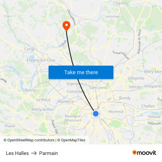 Les Halles to Parmain map