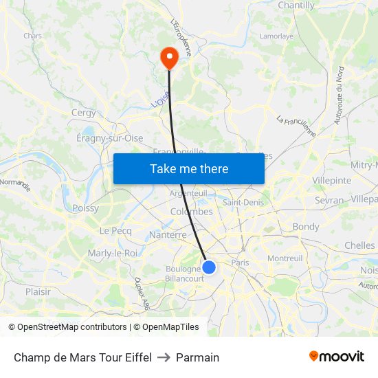 Champ de Mars Tour Eiffel to Parmain map