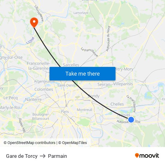 Gare de Torcy to Parmain map