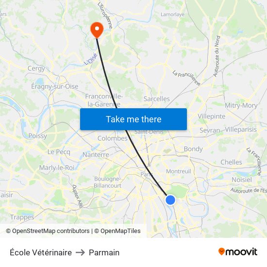 École Vétérinaire to Parmain map